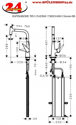 HANSGROHE Kchenarmatur Talis Select M51 Chrom Einhebelmischer 300 mit Ausziehauslauf, 1jet, sBox (73853000)