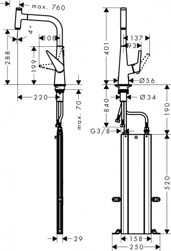 HANSGROHE Kchenarmatur Talis Select M51 Chrom Einhebelmischer 300 mit Ausziehauslauf, 1jet, sBox (73853000)