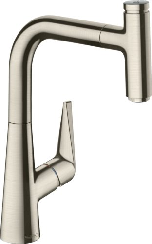 HANSGROHE Kchenarmatur Talis Select M51 Edelstahl Finish Einhebelmischer 220 mit Ausziehauslauf, 1jet, sBox (73852800)