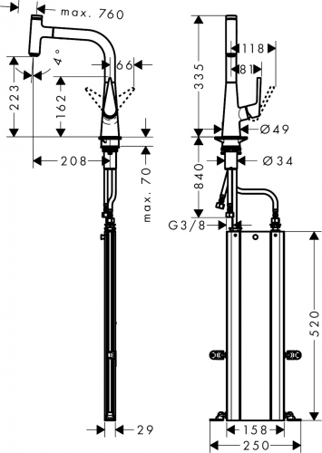 HANSGROHE Kchenarmatur Talis Select M51 Edelstahl Finish Einhebelmischer 220 mit Ausziehauslauf, 1jet, sBox (73852800)