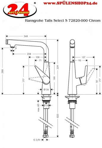 HANSGROHE Kchenarmatur Talis Select M51 Chrom Einhebelmischer 300 mit Festauslauf, 1jet (72820000)