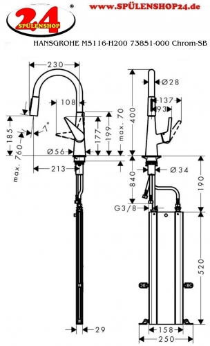 HANSGROHE Kchenarmatur Talis M51 Chrom Einhebelmischer 200 mit Ausziehbrause, 2jet, sBox (73851000)