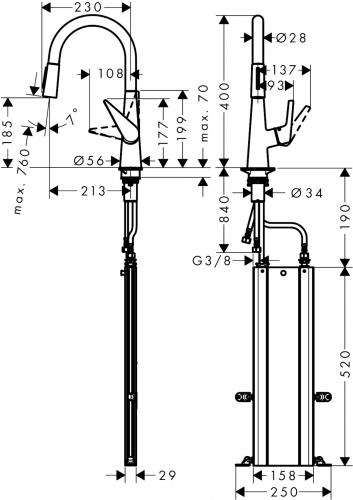 HANSGROHE Kchenarmatur Talis M51 Chrom Einhebelmischer 200 mit Ausziehbrause, 2jet, sBox (73851000)