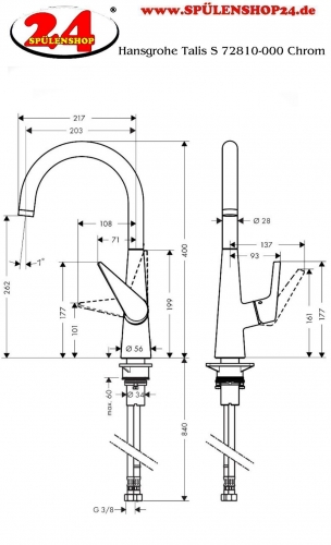 HANSGROHE Kchenarmatur Talis M51 Chrom Einhebelmischer 260 mit Festauslauf, 1jet Schwenkbereich einstellbar (72810000)