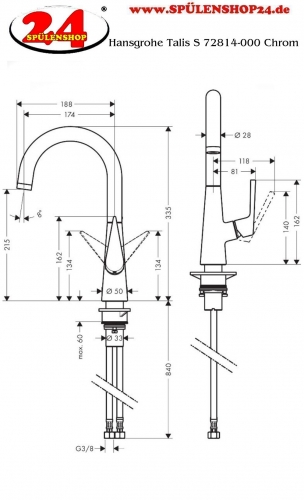 HANSGROHE Kchenarmatur Talis M51 Chrom Einhebelmischer 220 mit Festauslauf, 1jet Schwenkbereich einstellbar (72814000)