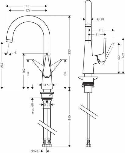 HANSGROHE Kchenarmatur Talis M51 Edelstahl Finish Einhebelmischer 220 mit Festauslauf, 1jet Schwenkbereich einstellbar (72814800)