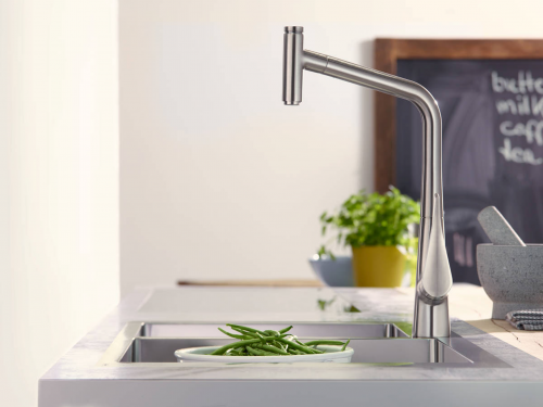 HANSGROHE Kchensple S711-F655 Einbausple 180/450 Edelstahlsple Flachrand Siebkorb als Stopfenventil