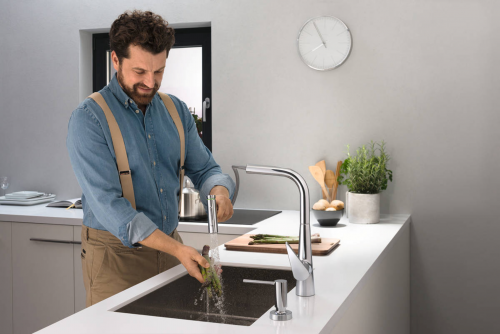 HANSGROHE Kchensple S719-U500 Edelstahlsple 500 3 in 1 (Einbau, Unterbau, Flchenbndig) mit Siebkorb als Stopfen- oder Drehknopfventil