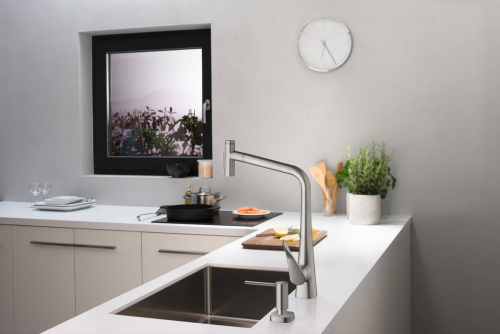 HANSGROHE Kchensple S719-U655 Edelstahlsple 180/450 3 in 1 (Einbau, Unterbau, Flchenbndig) mit Siebkorb als Stopfen- oder Drehknopfventil