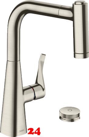 HANSGROHE Kchenarmatur Metris Select M71 Edelstahl Finish 2-Loch Einhebelmischer 220 mit Ausziehbrause, 2jet, sBox (73805800)