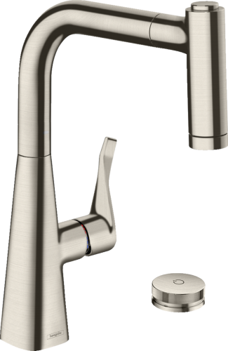 HANSGROHE Kchenarmatur Metris Select M71 Edelstahl Finish 2-Loch Einhebelmischer 220 mit Ausziehbrause, 2jet, sBox (73805800)