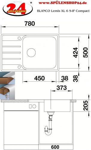 BLANCO Kchensple Lemis XL 6 S-IF Compact Einbausple / Edelstahlsple Flachrand Siebkorb als Drehknopfventil