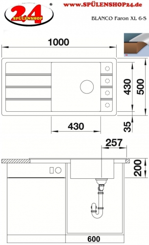 BLANCO Faron XL 6-S Silgranit PuraDurII Granitsple / Einbausple Ablaufsystem InFino mit Drehknopfventil