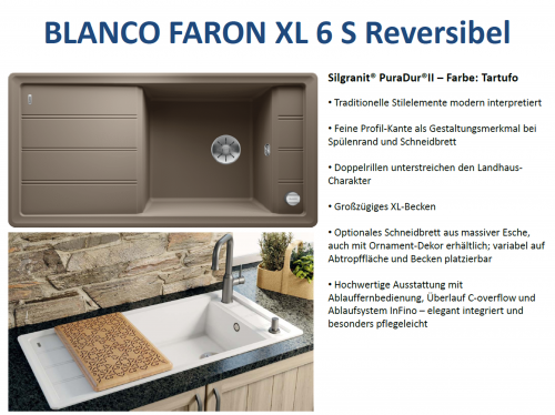 BLANCO Faron XL 6-S Silgranit PuraDurII Granitsple / Einbausple Ablaufsystem InFino mit Drehknopfventil