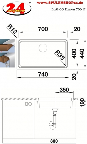 BLANCO Kchensple Etagon 700-IF Edelstahlsple / Einbausple Flachrand mit Ablaufsystem InFino und Handbettigung