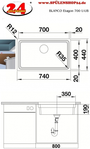 BLANCO Kchensple Etagon 700-U Edelstahlsple / Unterbaubecken mit Ablaufsystem InFino und Handbettigung