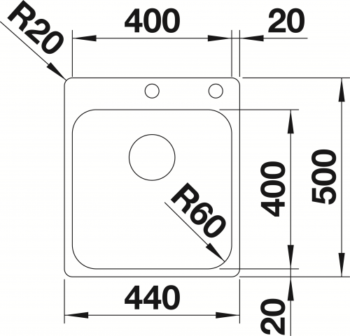 BLANCO Kchensple Supra 400-IF/A Edelstahlsple / Einbausple Flachrand mit Hahnlochbank Siebkorb als Zugknopfventil