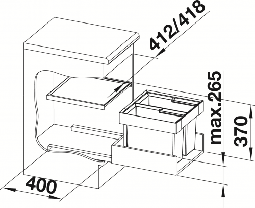 BLANCO Abfalltrennsystem Flexon II 45/2 Abfallsystem mit Systemdeckel zum Einbau in Schubksten ab 45cm Unterschrank