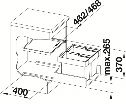 BLANCO Abfalltrennsystem Flexon II 50/2 Abfallsystem mit Systemdeckel zum Einbau in Schubksten ab 50cm Unterschrank