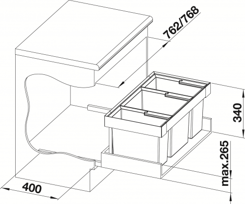 BLANCO Abfalltrennsystem Flexon II 80/3 Abfallsystem zum Einbau in Schubksten ab 80cm Unterschrank