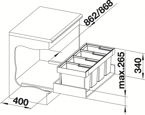 BLANCO Abfalltrennsystem Flexon II 90/4 Abfallsystem zum Einbau in Schubksten ab 90cm Unterschrank