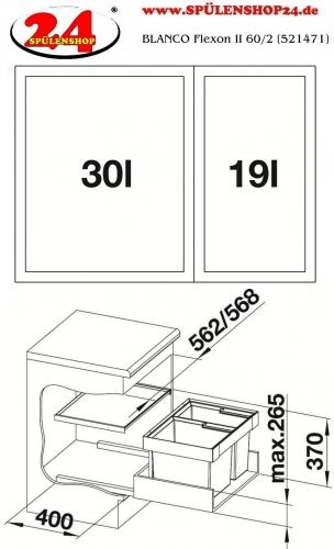 {LAGER} BLANCO Abfalltrennsystem Flexon II 60/2 Abfallsystem mit Systemdeckel zum Einbau in Schubksten ab 60cm Unterschrank