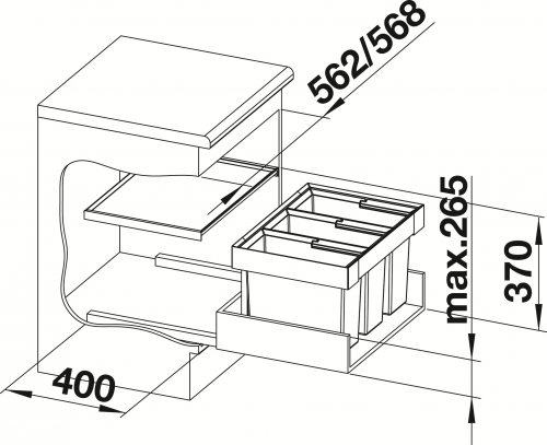 BLANCO Abfalltrennsystem Flexon II 60/3 Abfallsystem mit Systemdeckel zum Einbau in Schubksten ab 60cm Unterschrank