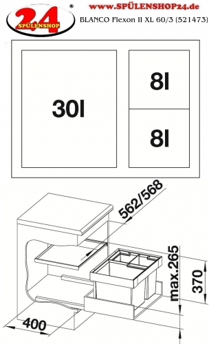 BLANCO Abfalltrennsystem Flexon II XL 60/3 Abfallsystem mit Systemdeckel zum Einbau in Schubksten ab 60cm Unterschrank