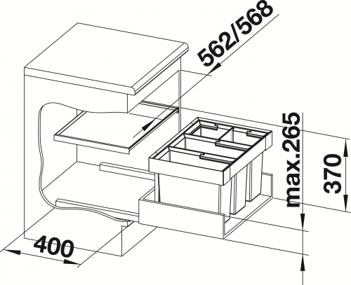 BLANCO Abfalltrennsystem Flexon II 60/4 Abfallsystem mit Systemdeckel zum Einbau in Schubksten ab 60cm Unterschrank