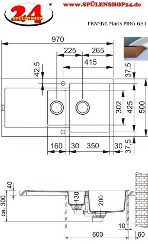 FRANKE Kchensple Maris MRG 651 Fragranit+ Einbausple / Granitsple mit Siebkorb als Druckknopfventil