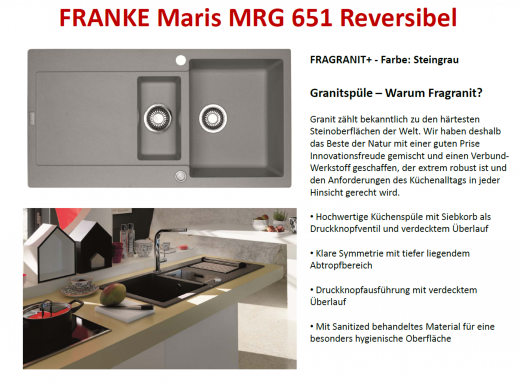 FRANKE Kchensple Maris MRG 651 Fragranit+ Einbausple / Granitsple mit Siebkorb als Druckknopfventil