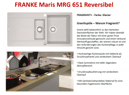 FRANKE Kchensple Maris MRG 651 Fragranit+ Einbausple / Granitsple mit Siebkorb als Druckknopfventil