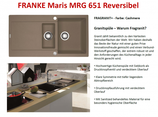 FRANKE Kchensple Maris MRG 651 Fragranit+ Einbausple / Granitsple mit Siebkorb als Druckknopfventil