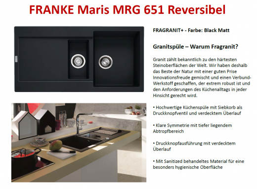 FRANKE Kchensple Maris MRG 651 Fragranit+ Einbausple / Granitsple mit Siebkorb als Druckknopfventil