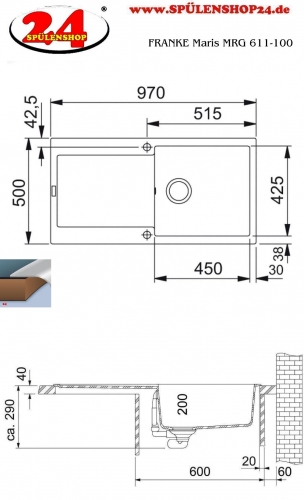 x FRANKE Kchensple Maris MRG 611-100 Fragranit+ Einbausple / Granitsple mit Siebkorb als Druckknopfventil