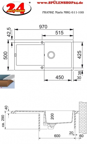 x FRANKE Kchensple Maris MRG 611-97 Fragranit+ Einbausple / Granitsple mit Siebkorb als Druckknopfventil