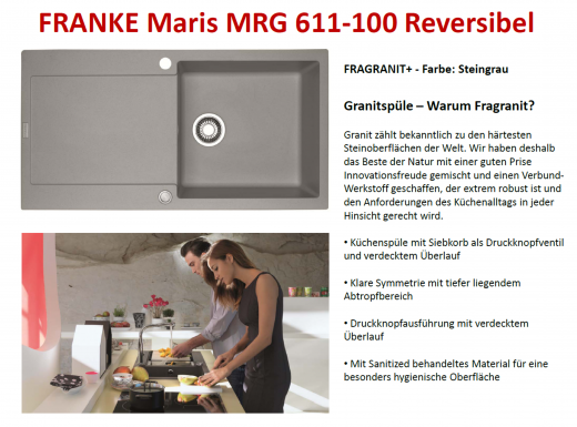 x FRANKE Kchensple Maris MRG 611-100 Fragranit+ Einbausple / Granitsple mit Siebkorb als Druckknopfventil