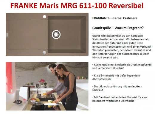 x FRANKE Kchensple Maris MRG 611-97 Fragranit+ Einbausple / Granitsple mit Siebkorb als Druckknopfventil