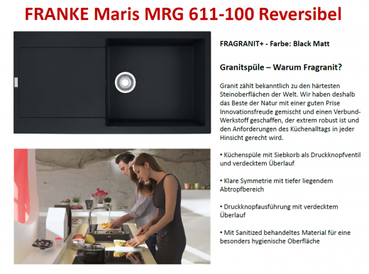 x FRANKE Kchensple Maris MRG 611-100 Fragranit+ Einbausple / Granitsple mit Siebkorb als Druckknopfventil