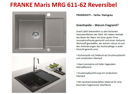 FRANKE Kchensple Maris MRG 611-62 Fragranit+ Einbausple / Granitsple mit Siebkorb als Druckknopfventil