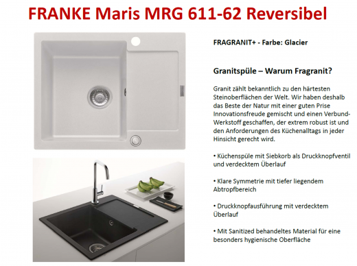 FRANKE Kchensple Maris MRG 611-62 Fragranit+ Einbausple / Granitsple mit Siebkorb als Druckknopfventil