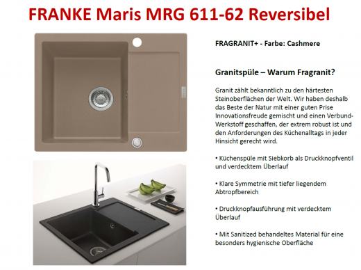 FRANKE Kchensple Maris MRG 611-62 Fragranit+ Einbausple / Granitsple mit Siebkorb als Druckknopfventil