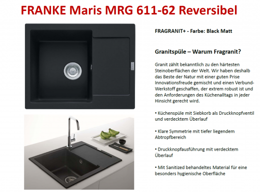 FRANKE Kchensple Maris MRG 611-62 Fragranit+ Einbausple / Granitsple mit Siebkorb als Druckknopfventil