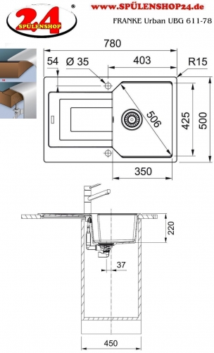 FRANKE Kchensple Urban UBG 611-78 Fragranit+ Einbausple / Granitsple mit Siebkorb als Drehknopfventil