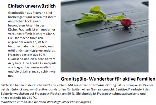 x FRANKE Kchensple Fresno FSG 211 Fragranit+ Einbausple / Granitsple Flchenbndig / Unterbau mit Siebkorb als Druckknopfventil