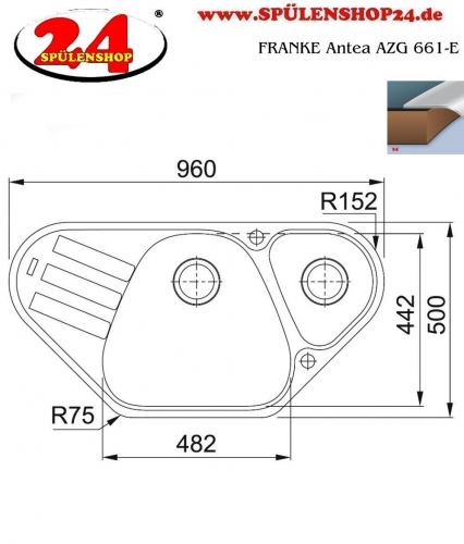 FRANKE Kchensple Antea AZG 661-E Fragranit+ Ecksple / Granitsple mit Siebkorb als Drehknopfventil