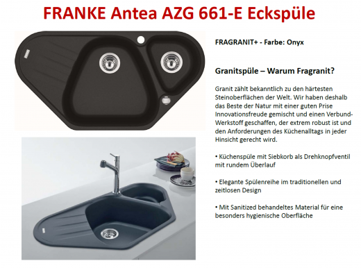 FRANKE Kchensple Antea AZG 661-E Fragranit+ Ecksple / Granitsple mit Siebkorb als Drehknopfventil