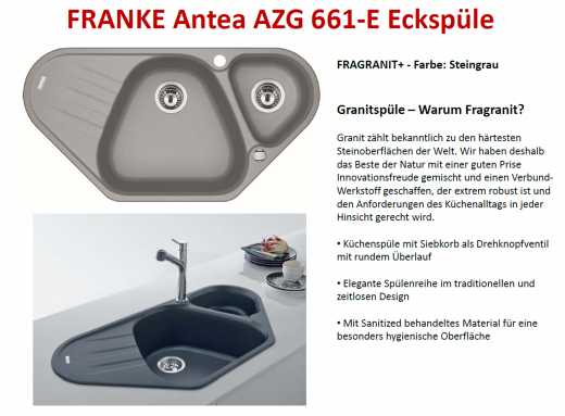 FRANKE Kchensple Antea AZG 661-E Fragranit+ Ecksple / Granitsple mit Siebkorb als Drehknopfventil