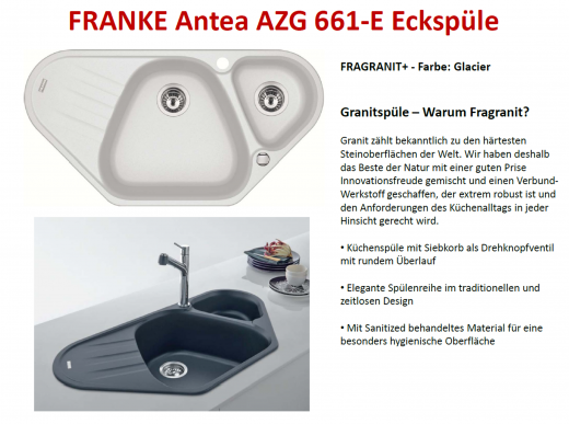 FRANKE Kchensple Antea AZG 661-E Fragranit+ Ecksple / Granitsple mit Siebkorb als Drehknopfventil