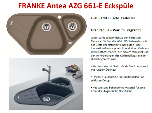 FRANKE Kchensple Antea AZG 661-E Fragranit+ Ecksple / Granitsple mit Siebkorb als Drehknopfventil